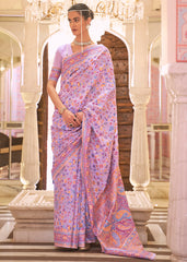 Bright Lilac Purple Banarasi Jamawar Woven Silk Saree - Colorful Saree