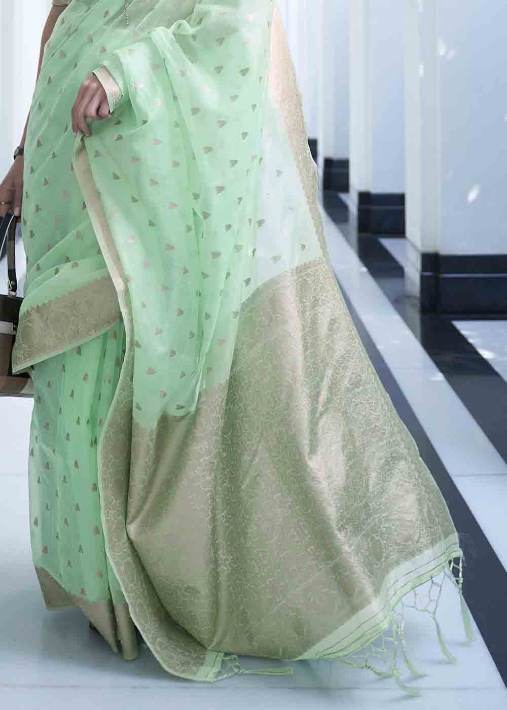 Mint Green Woven Designer Silk Saree - Colorful Saree