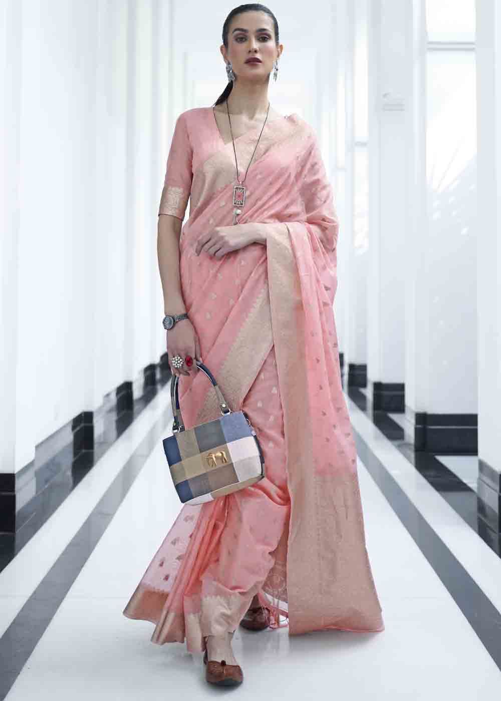 Rose Pink Woven Designer Silk Saree - Colorful Saree