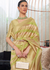 Green & Golden Woven Organza Silk Saree - Colorful Saree