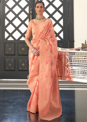 Salmon Peach Orange Lehariya Handloom Weaving Organza Silk Saree - Colorful Saree