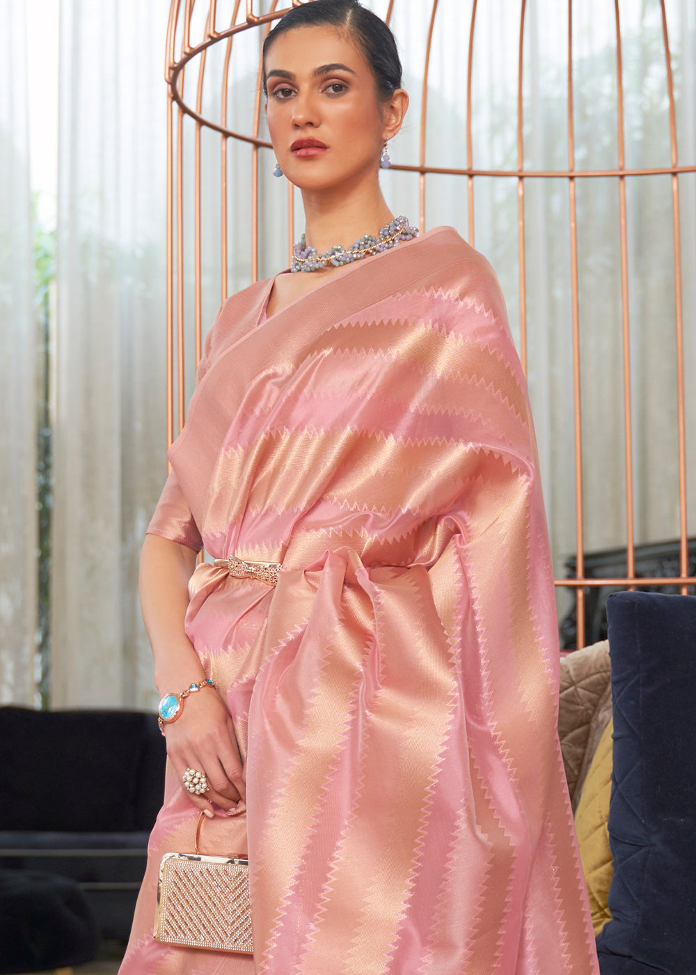 Shades Of Pink Lehariya Handloom Weaving Organza Silk Saree - Colorful Saree