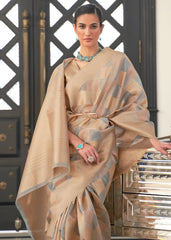 Golden Brown & Grey Lehariya Handloom Weaving Organza Silk Saree - Colorful Saree