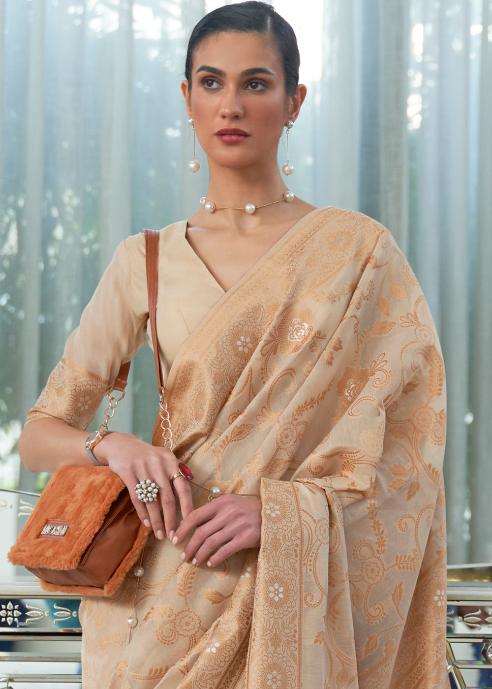 Shades Of Brown Lucknowi Chikankari Weaving Silk Saree - Colorful Saree