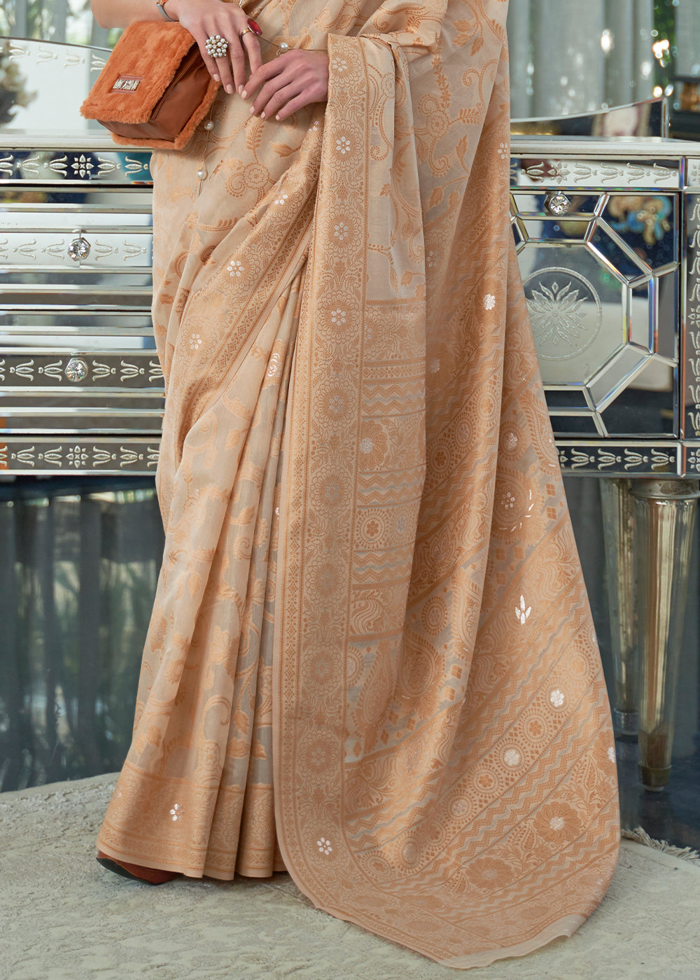 Shades Of Brown Lucknowi Chikankari Weaving Silk Saree - Colorful Saree