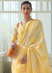 Shades Of Yellow Lucknowi Chikankari Weaving Silk Saree - Colorful Saree