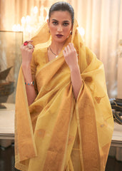 Canary Yellow Copper Zari Woven Linen Silk Saree - Colorful Saree