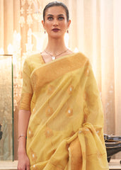 Canary Yellow Copper Zari Woven Linen Silk Saree - Colorful Saree