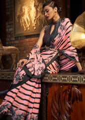 Mauvelous Pink Designer Satin Crepe Printed Saree - Colorful Saree