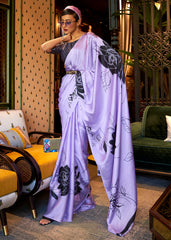 Heliotrope Purple Designer Satin Crepe Printed Saree - Colorful Saree