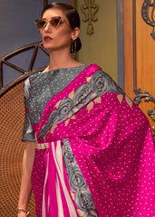 Hot Pink Designer Satin Crepe Printed Saree - Colorful Saree
