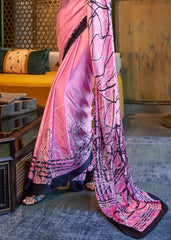 Taffy Pink Designer Satin Crepe Printed Saree - Colorful Saree