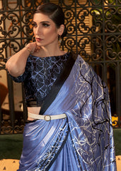 Steel Blue Designer Satin Crepe Printed Saree : Top Pick - Colorful Saree