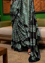 Green & Black Designer Satin Crepe Printed Saree - Colorful Saree