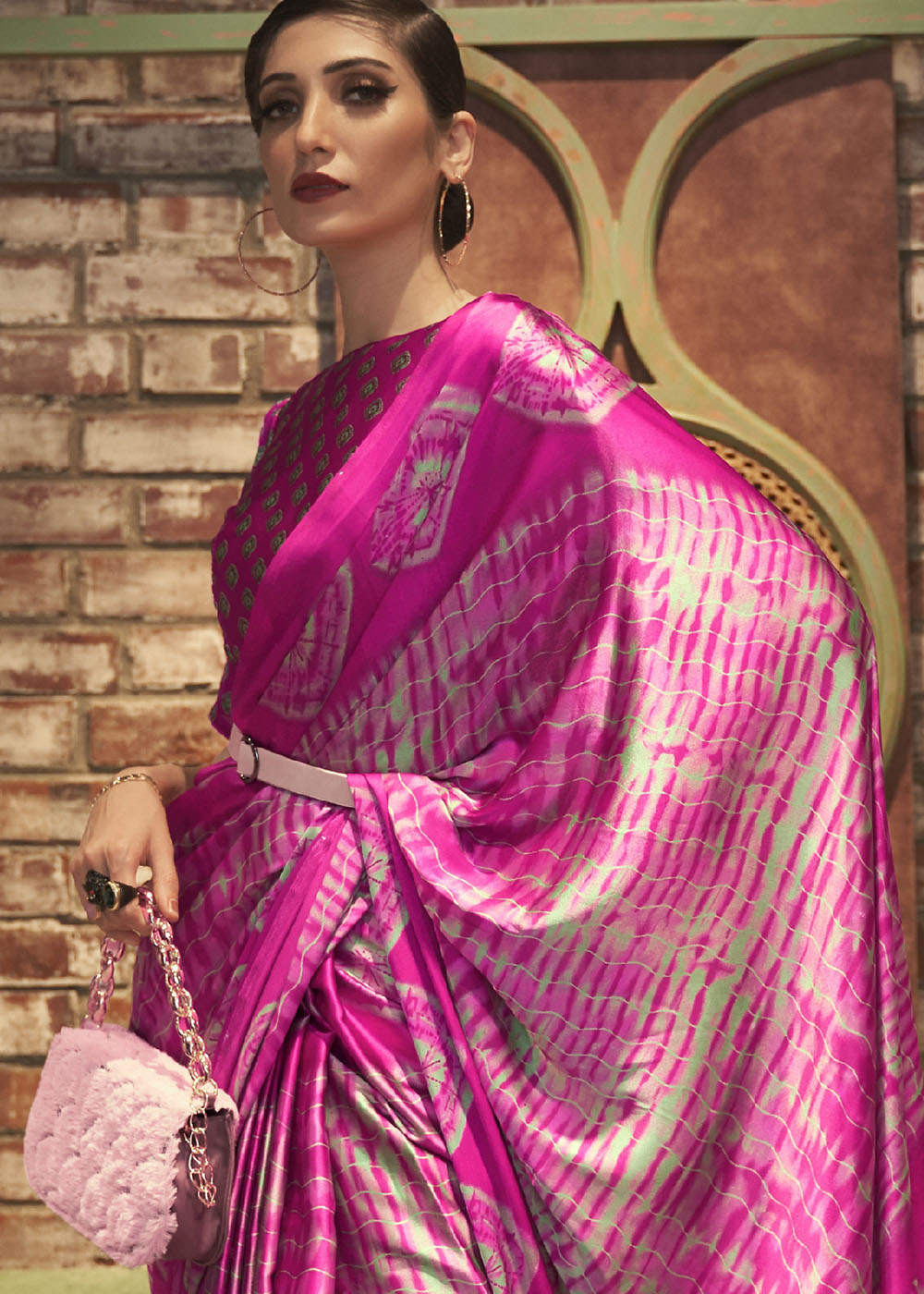 Magenta Pink Designer Satin Crepe Printed Saree : Top Pick - Colorful Saree