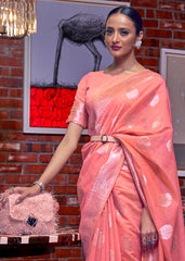 Coral Pink Woven Linen Silk Saree - Colorful Saree