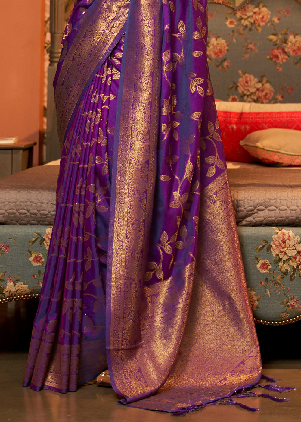 Lollipop Purple Woven Floral Banarasi Silk Saree - Colorful Saree