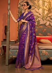 Lollipop Purple Woven Floral Banarasi Silk Saree - Colorful Saree