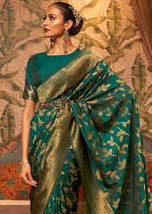 Dark Sea Green Woven Floral Banarasi Silk Saree - Colorful Saree