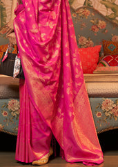Magenta Pink Woven Floral Banarasi Silk Saree - Colorful Saree
