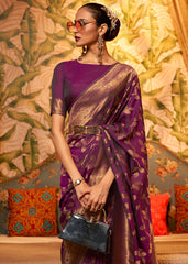 Byzantine Purple Woven Floral Banarasi Silk Saree - Colorful Saree