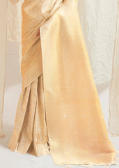 Cream White & Golden Blend Kanjivaram Silk Saree - Colorful Saree