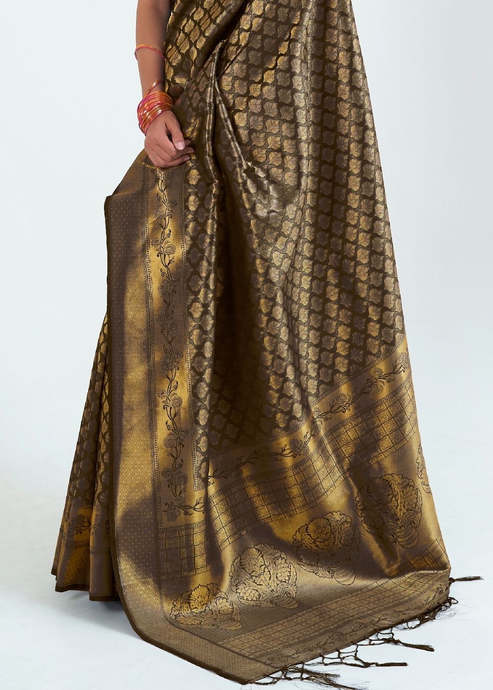 Midnight Black Woven Kanjivaram Silk Saree : Limited Edition - Colorful Saree