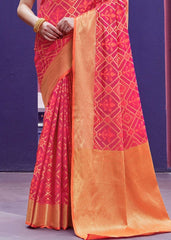 Strawberry Pink Woven Patola Silk Saree - Colorful Saree