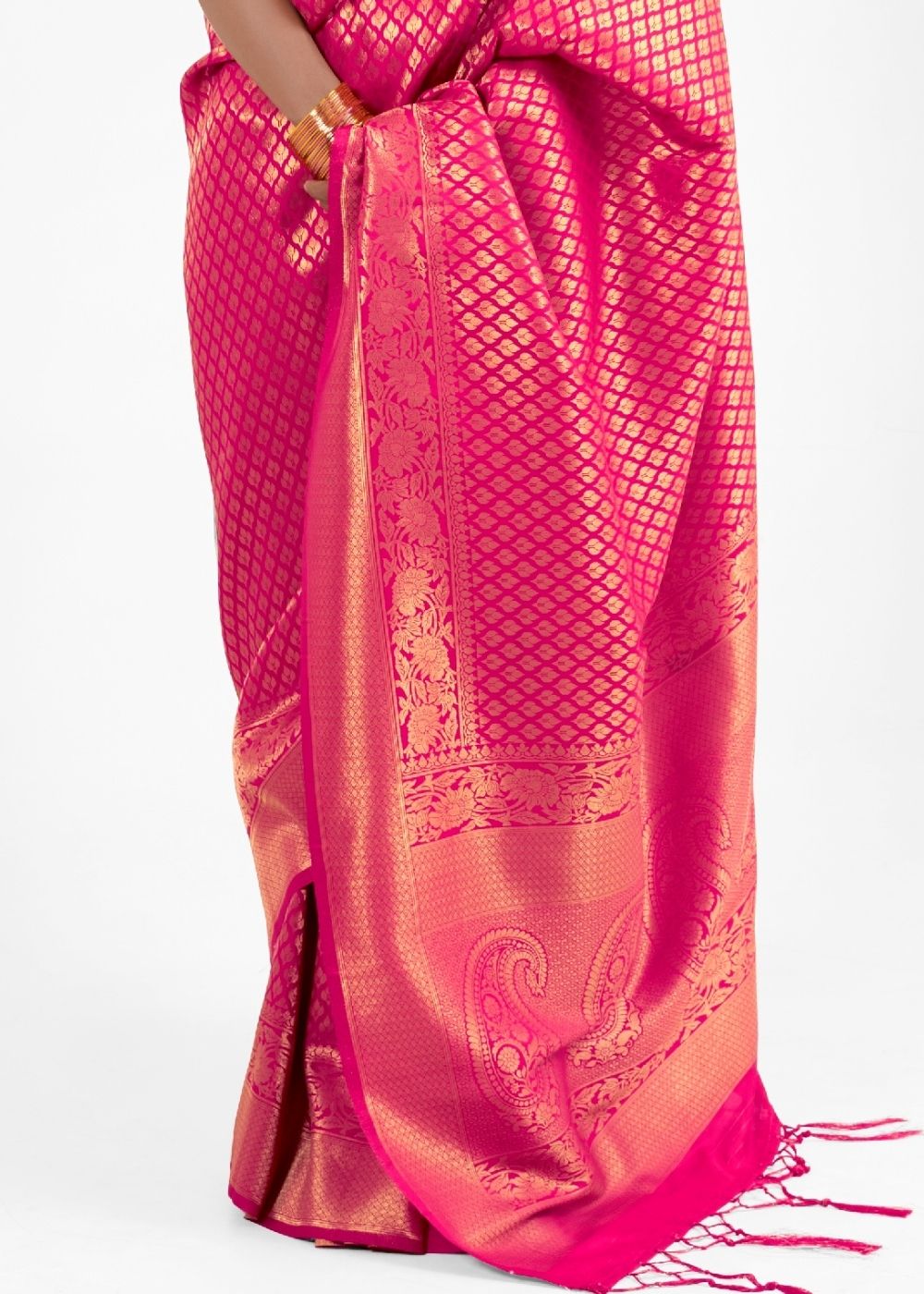 Magenta Pink Kanjivaram Soft Woven Silk Saree - Colorful Saree