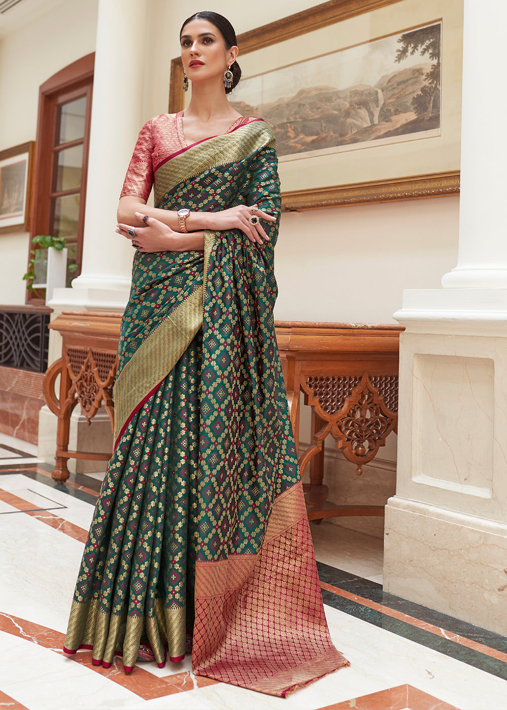 Opal Green Handloom Patola Weave Silk Saree - Colorful Saree