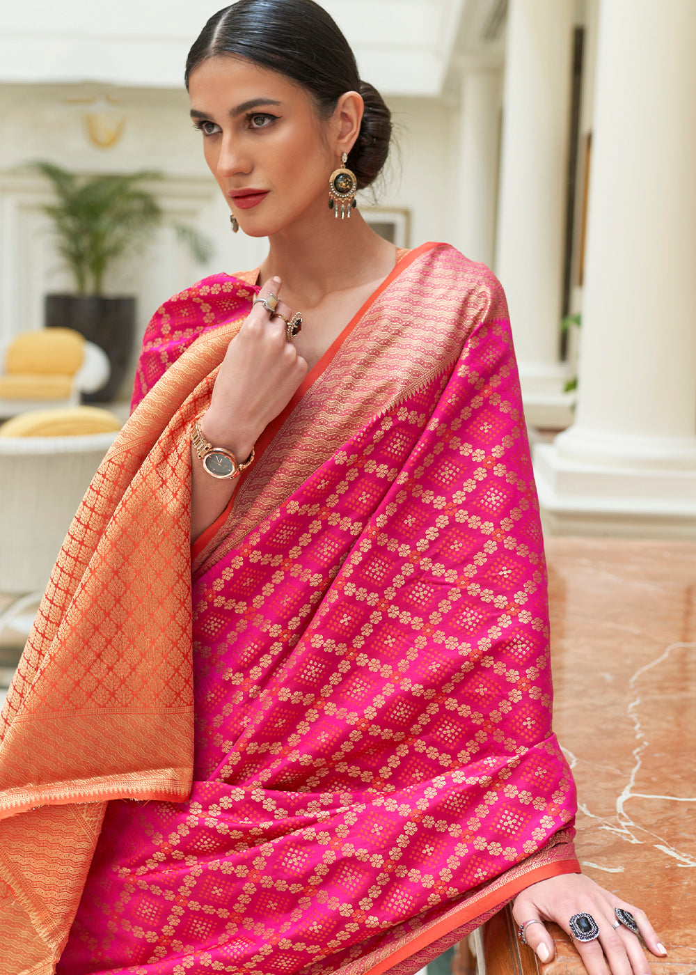 Magenta Pink Handloom Patola Weave Silk Saree - Colorful Saree
