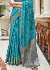 Cerulean Blue Handloom Patola Weave Silk Saree - Colorful Saree