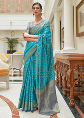 Cerulean Blue Handloom Patola Weave Silk Saree - Colorful Saree