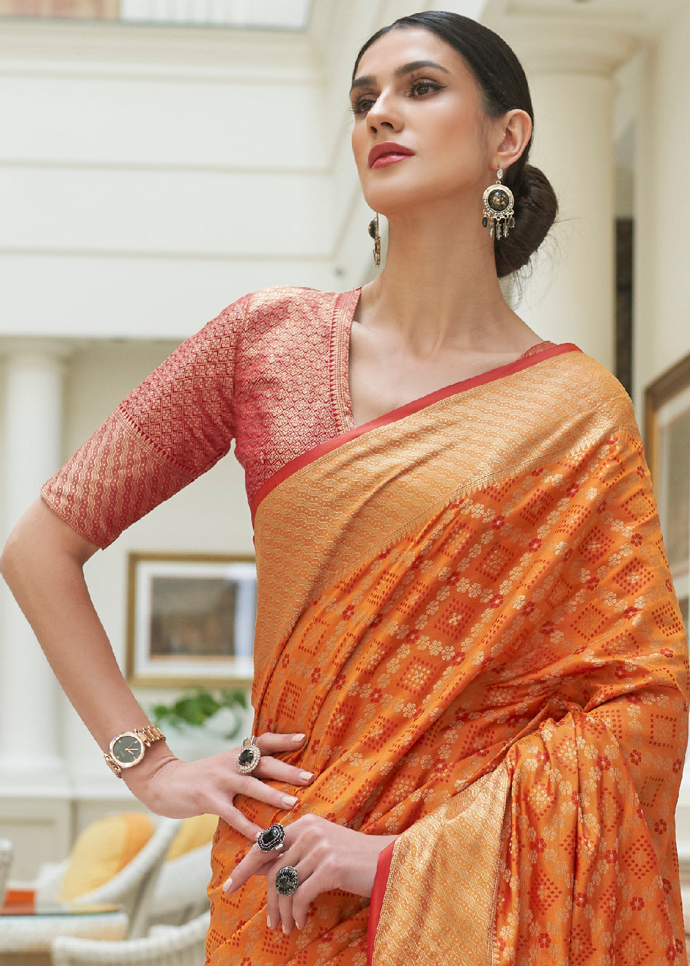 Peel Orange Handloom Patola Weave Silk Saree - Colorful Saree