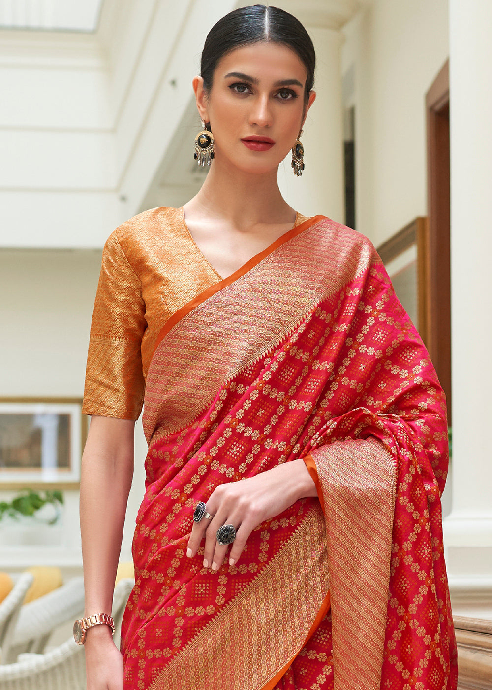 Crimson Red Handloom Patola Weave Silk Saree - Colorful Saree