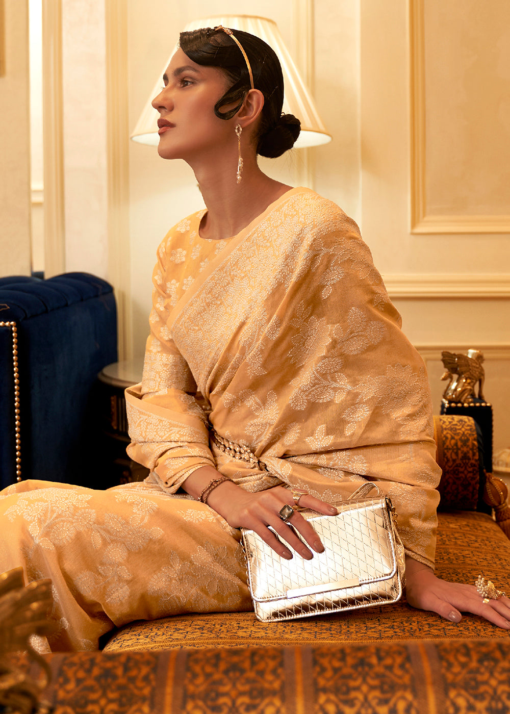 Sand Brown Chikankari Weaving Banarasi Cotton Silk Saree - Colorful Saree