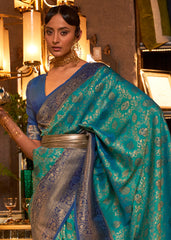 Green & Blue Zari Woven Soft Silk Saree - Colorful Saree