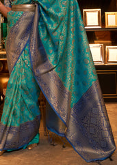 Green & Blue Zari Woven Soft Silk Saree - Colorful Saree