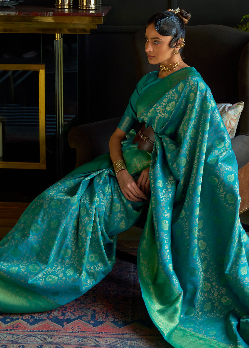 Green & Blue Zari Woven Soft Silk Saree - Colorful Saree