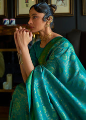 Green & Blue Zari Woven Soft Silk Saree - Colorful Saree