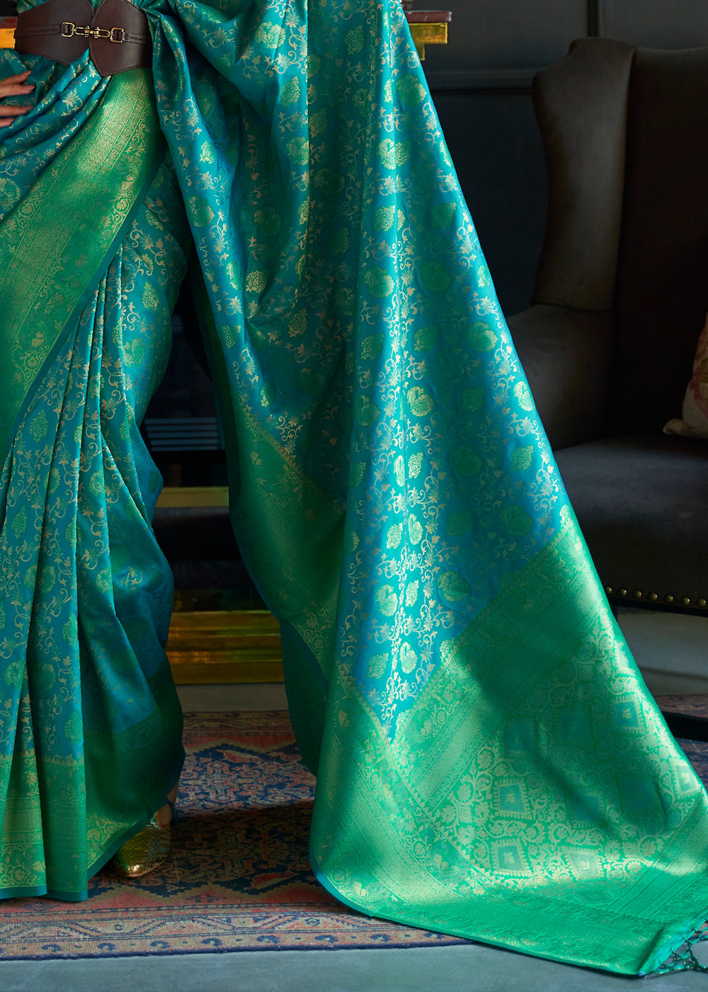 Green & Blue Zari Woven Soft Silk Saree - Colorful Saree