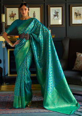Green & Blue Zari Woven Soft Silk Saree - Colorful Saree