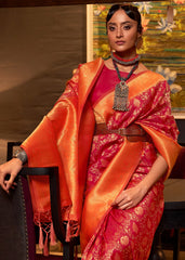 Red & Orange Zari Woven Soft Silk Saree - Colorful Saree