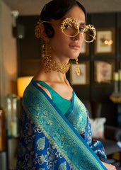 Shades Of Blue Zari Woven Soft Silk Saree - Colorful Saree