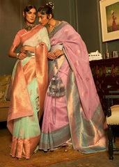 Mint Green Copper Zari Woven Linen Silk Saree - Colorful Saree