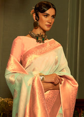 Mint Green Copper Zari Woven Linen Silk Saree - Colorful Saree