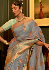 Lead Grey Copper Zari Woven Linen Silk Saree - Colorful Saree