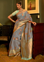 Lead Grey Copper Zari Woven Linen Silk Saree - Colorful Saree