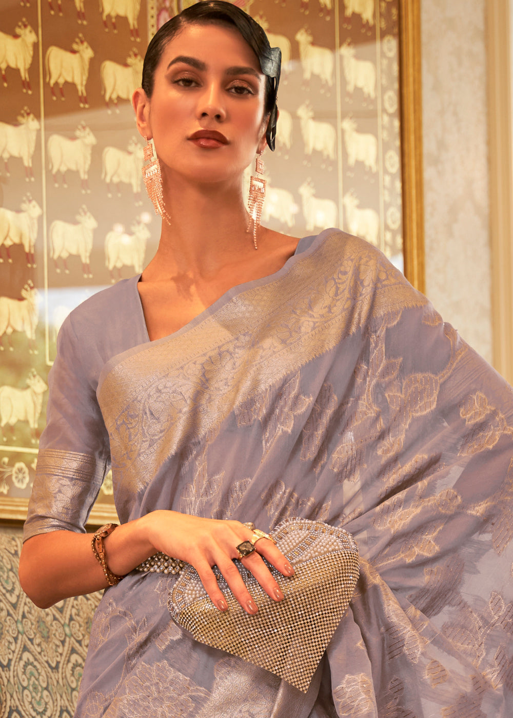 Light Purple Handloom Woven Silk Saree with Sequins work - Colorful Saree