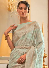 Mint Green Handloom Woven Silk Saree with Sequins work - Colorful Saree